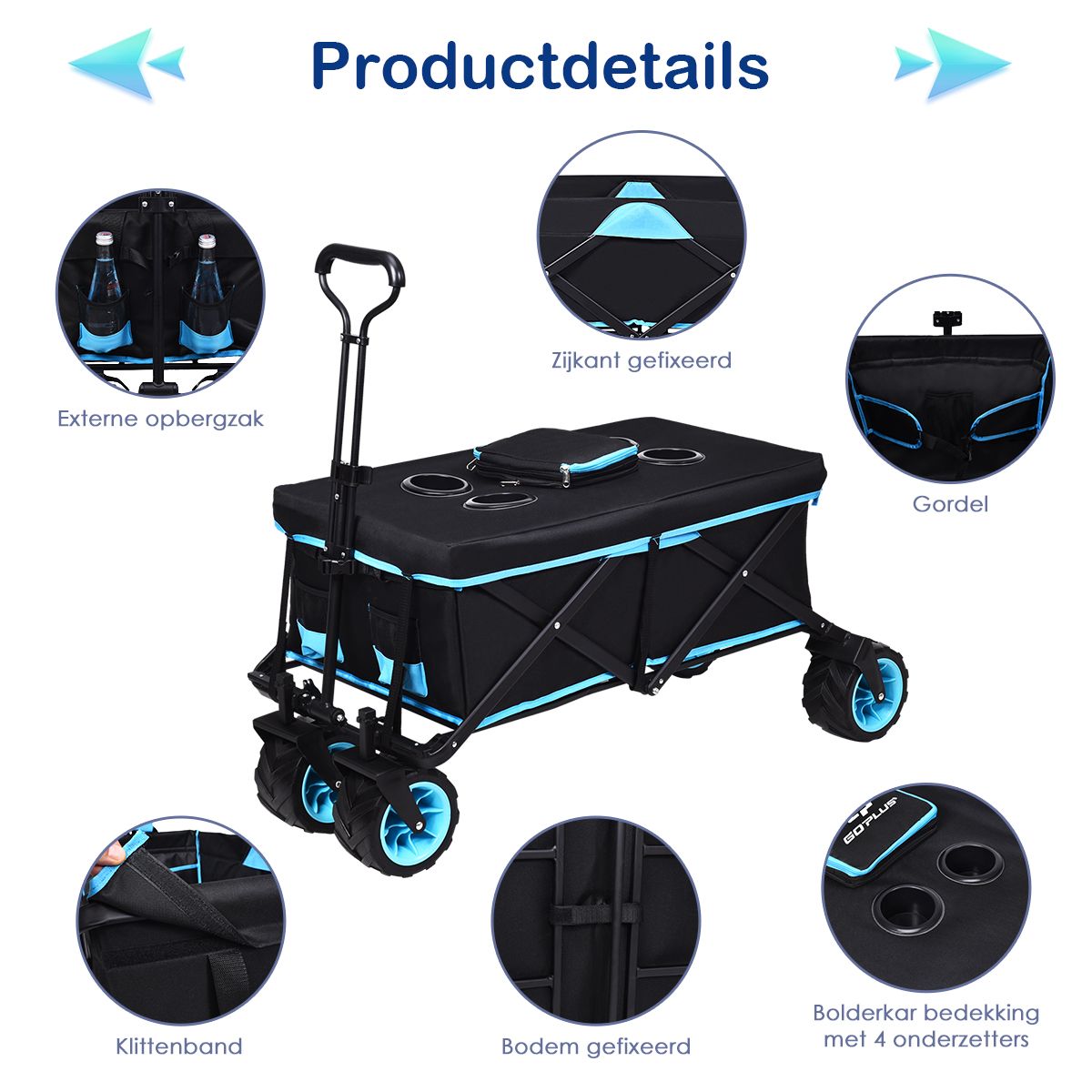 Chariot pliant Coast - Max. 50 kg - 118 x 55 x 97 cm - Noir / Bleu