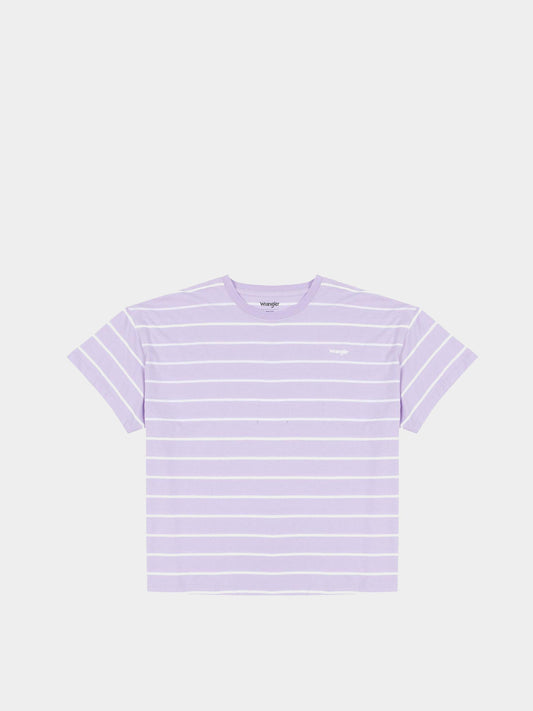 Wrangler T-shirt femme - rayé, coton, taille XL, lavande/blanc - coupe oversize, longueur 62 cm, largeur 55 cm