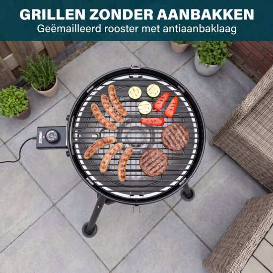 Barbecue Princess Hybride Kogel - Barbecue électrique et au charbon de bois - 2000 W - Thermostat réglable et amovible - Grille de cuisson revêtue - Couvercle avec thermomètre intégré - 112270