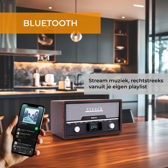 Denver Radio DAB Lecteur CD - Radio rétro - Bluetooth - DAB+/ FM - CD - MDA525 - Darkwood