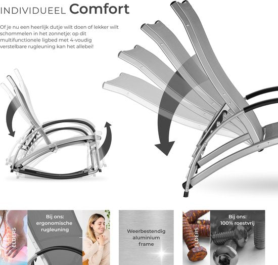 tectake® Transat Avignon - Transat réglable 2-en-1 - Fauteuil à bascule d'extérieur - Structure résistante aux intempéries et tissu imperméable et respirant - Fauteuil de jardin - Fauteuil de balcon - 195 cm de long - Anthracite