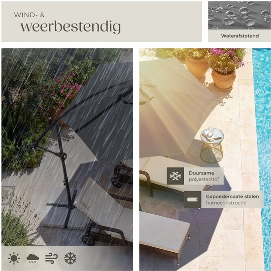 tectake® Parasol à pied flottant - 3 x 3 m - Parasol de jardin - Orientable - Polyester hydrofuge avec protection UV - Housse incluse - Gris