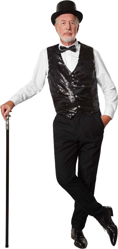 dressforfun - Gilet à paillettes pour homme, noir, taille XL - déguisements, costumes d'Halloween, tenues de fête, tenues de carnaval, vêtements de carnaval, tenues de soirée - 303974