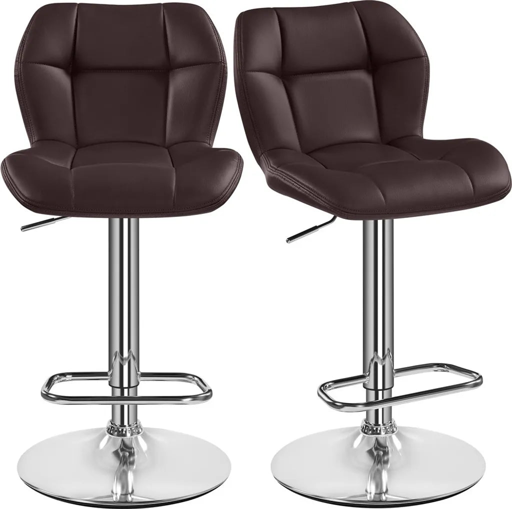 Lot de 2 tabourets de bar Yaheetech - Marron - Tabourets de bar pivotants à 360° et réglables, avec dossier et repose-pieds