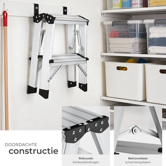Échelle de cuisine double face en aluminium tectake® - 2 marches - 38,5 cm - Échelle robuste - Marchepied pliable - Échelle ménagère antidérapante