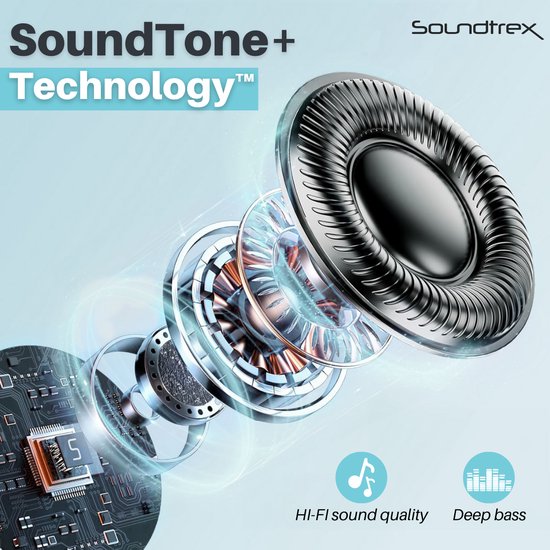 Écouteurs sans fil Soundtrex Display - Écouteurs Bluetooth - Écouteurs sans fil - Suppression active du bruit - Écran LED - Bluetooth 5.3 - Noir