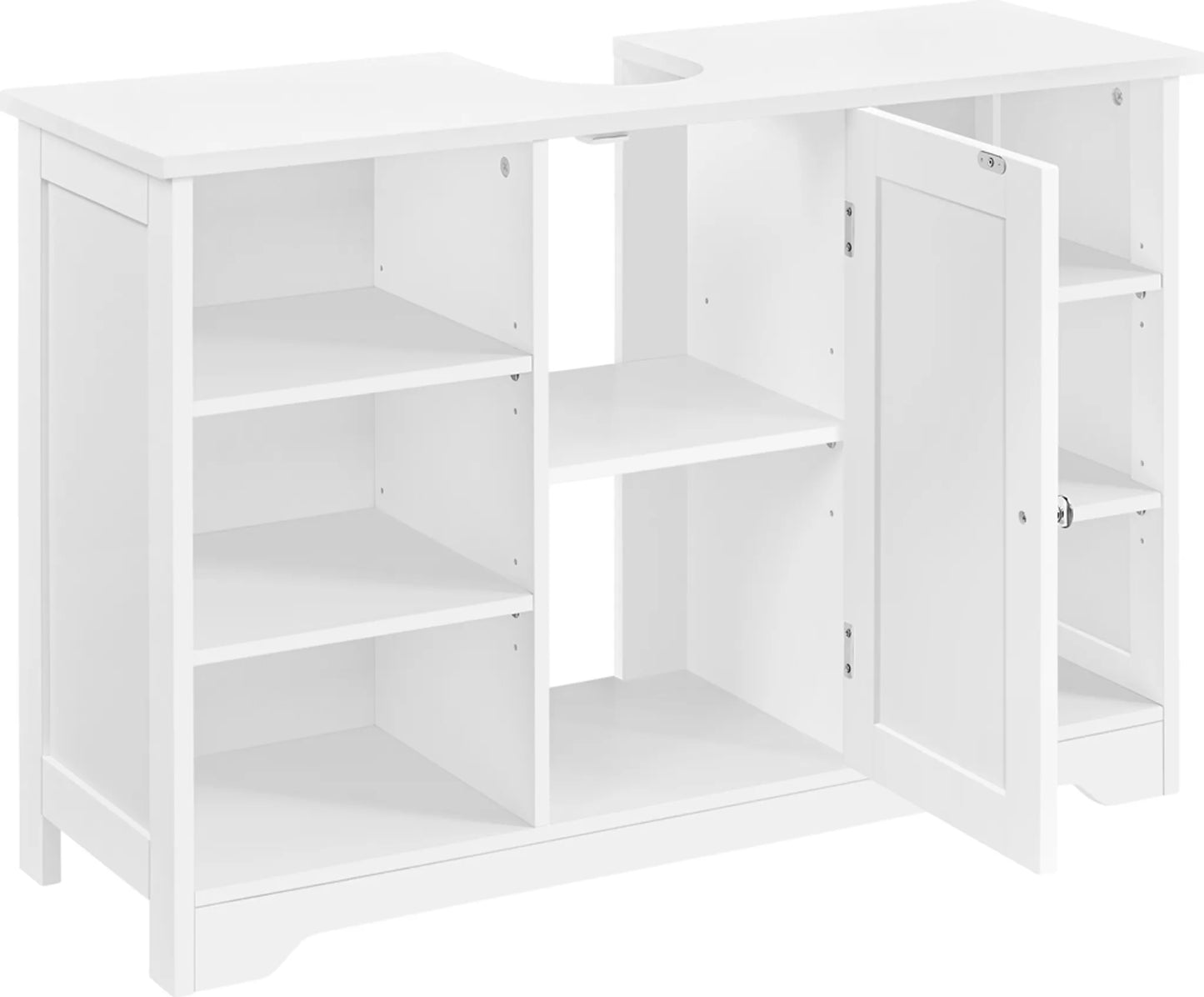 Yaheetech Meuble lavabo avec étagères réglables - équipé d'une niche pour siphon, de compartiments latéraux ouverts et d'une porte de placard - pour salle de bains et toilettes - Mdf blanc - 90 x 30 x 60 cm