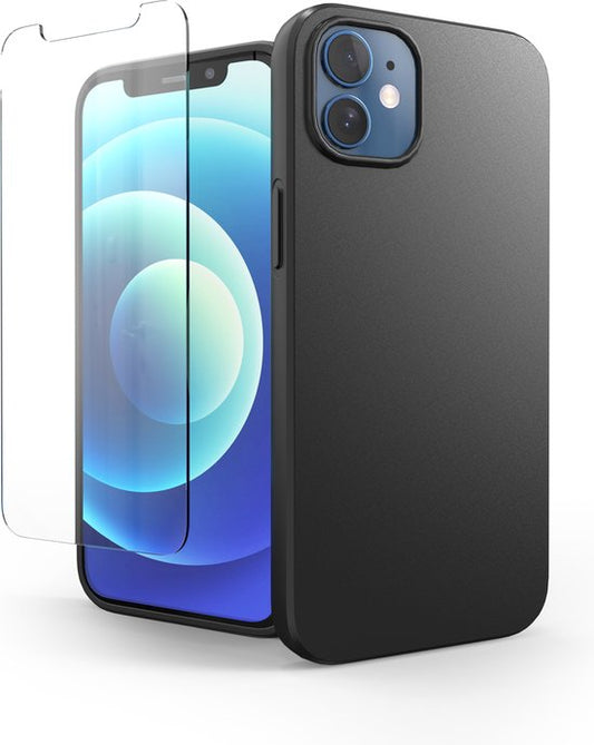 Coque de téléphone noire - Compatible avec l'iPhone 12 - Coque et protection d'écran - Verre de protection