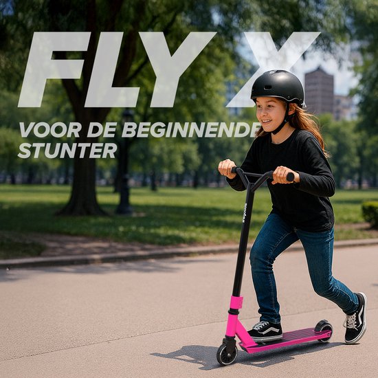 LifeGoods Stuntstep Fly X - 6+ Years - Marchepied pour enfants - Garçons/Filles - 100mm - 100KG - Noir/Rose