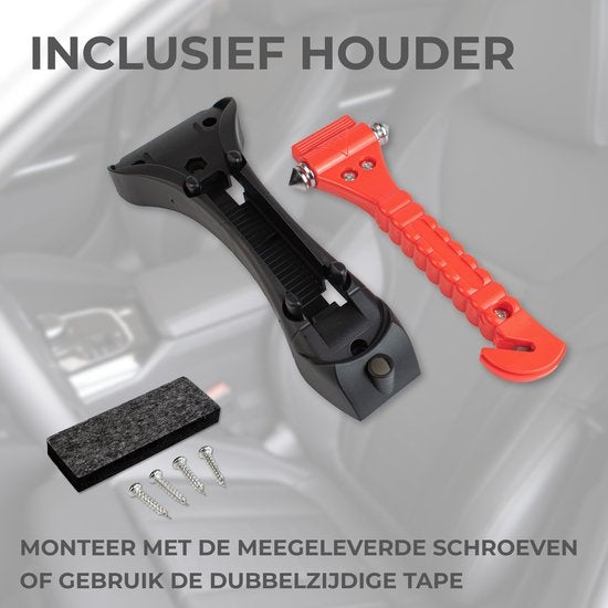 Marteau de sécurité - 1 pièce - Marteau d'urgence avec coupe-ceinture - Support et attaches inclus - Orange