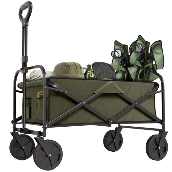Chariot de plage Avalo pliable - Capacité de charge jusqu'à 110 kg - 120 L - 91 x 51 x 103 cm - Roues pivotantes à 360° - Chariot de plage / Chariots de plage / Chariot de plage / Chariot de traction / Chariot de plage pliable - Pour la plage - Vert