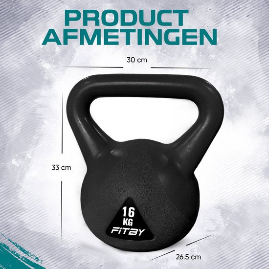 Fitby Kettlebell 16KG - Kettlebell - Fitness - Poids - Convient pour CrossFit & Fitness - Entraînement physique - Noir