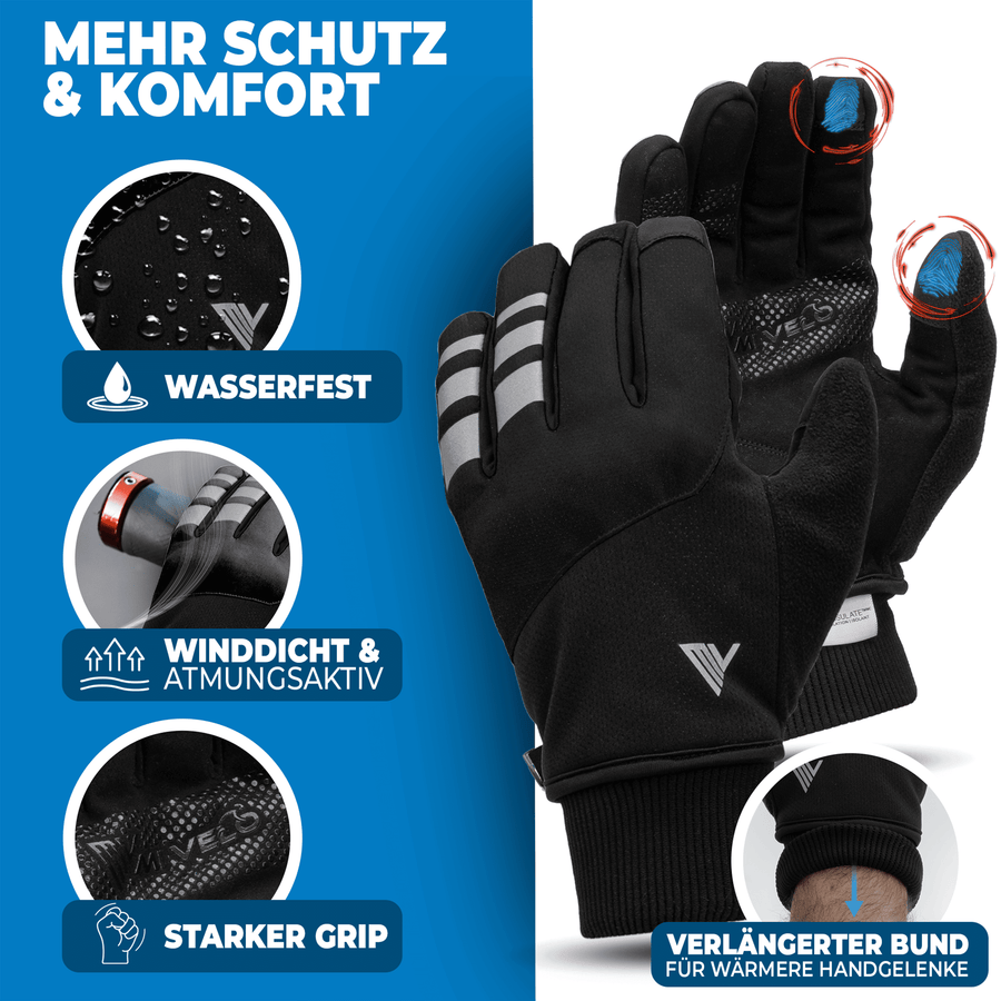 MIVELO THERMO-FIT Gants d'hiver - Polaire thermique & 3M Thinsulate - Noir - Unisexe - Taille L