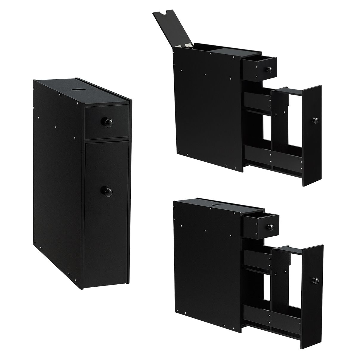 Coast Meuble de salle de bain compact - Multifonctionnel - 48 x 16 x 58 cm - MDF - Noir