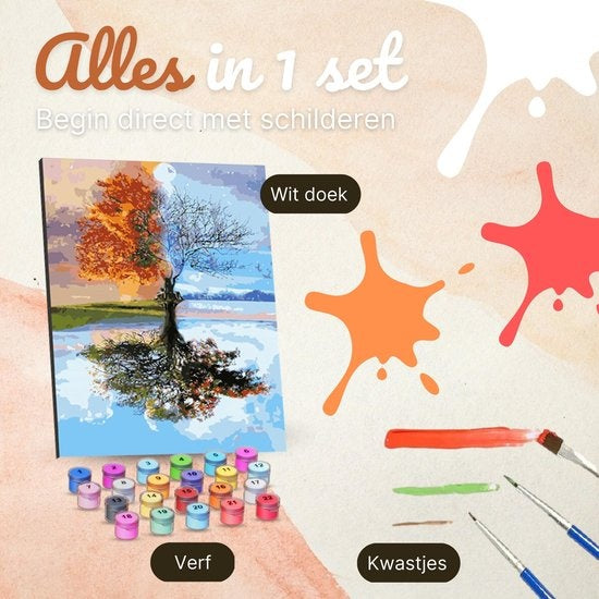 Rubye® Painting On Number Adults - Four Seasons - With Canvasing Canvas, Easel and Brushes - 40x50cm