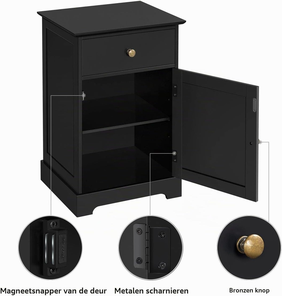 Table de chevet Yaheetech - Noir - 40 x 35 x 60 cm - Avec tiroir et étagère réglable