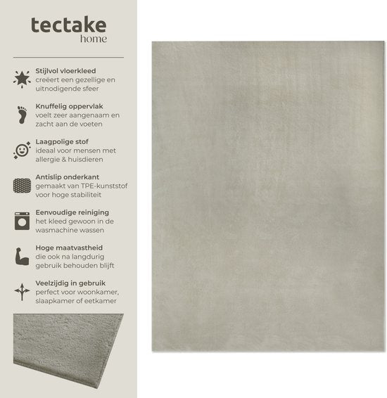tectake® Tapis à poils courts - 160 x 230 cm - Sable - Tapis pour le salon, la chambre à coucher, la salle à manger - Facile d'entretien et lavable - Sous-couche antidérapante - Antiallergique - Diverses tailles et couleurs