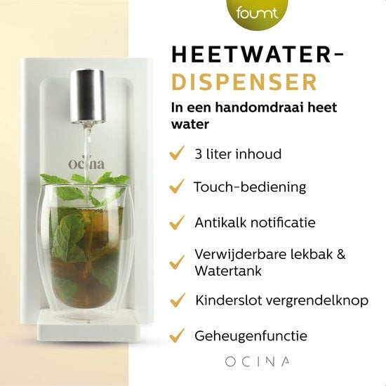 Distributeur d'eau chaude - Ocina - affichage numérique - Bouilloire instantanée de luxe - 3 litres - Blanc