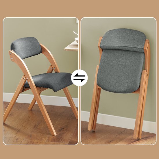 SoBuy Set of 2 Folding Chair, Office Chair with Upholstered Seat Cushion, Dining Chair, Nature/Dark Grey, 47.5x77x59 cm, FST92-SGx2 - pour la salle à manger, le balcon ou le bureau
