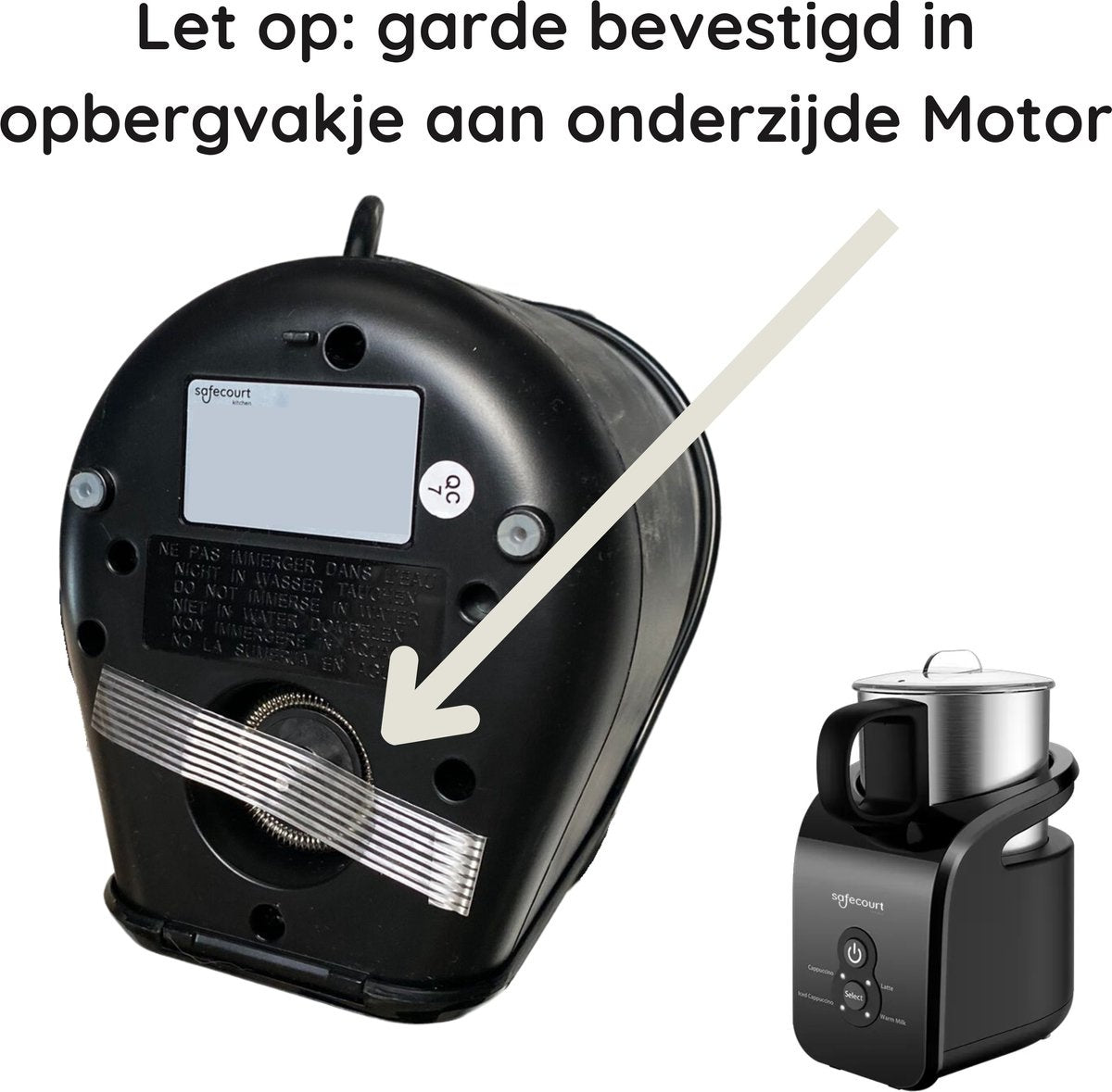 Safecourt Kitchen - Milk Frother pro - Carafe amovible - 4 en 1 - Sans BPA - Noir - 300 ML