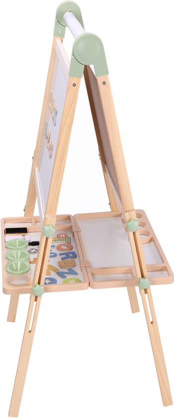 Sunny Luna Activités – Chevalet réglable en bois pour enfants – Chevalet de jeu avec tableau blanc et ardoise – Tableau magnétique – Rouleau de papier, gobelets et accessoires inclus – Jouet éducatif