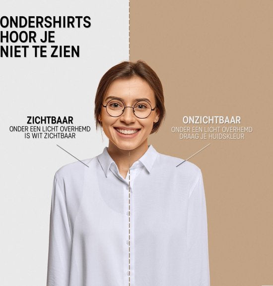 Anti Sweat Shirt - Fibershirts® - Coussinets d'aisselles cousus - Maillot de corps - beige - Col rond - Femme - Taille XL
