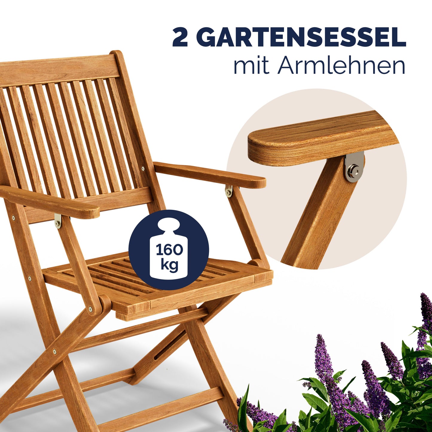 Casaria Chaises de jardin Sydney, lot de 2 – Bois d'acacia – 92 x 54 x 59 cm – Marron