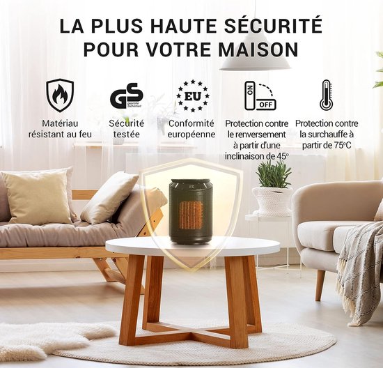 Radiateur soufflant LEBENLANG - compact & économe en énergie avec télécommande - Température réglable et fonction minuterie - 2000W - noir