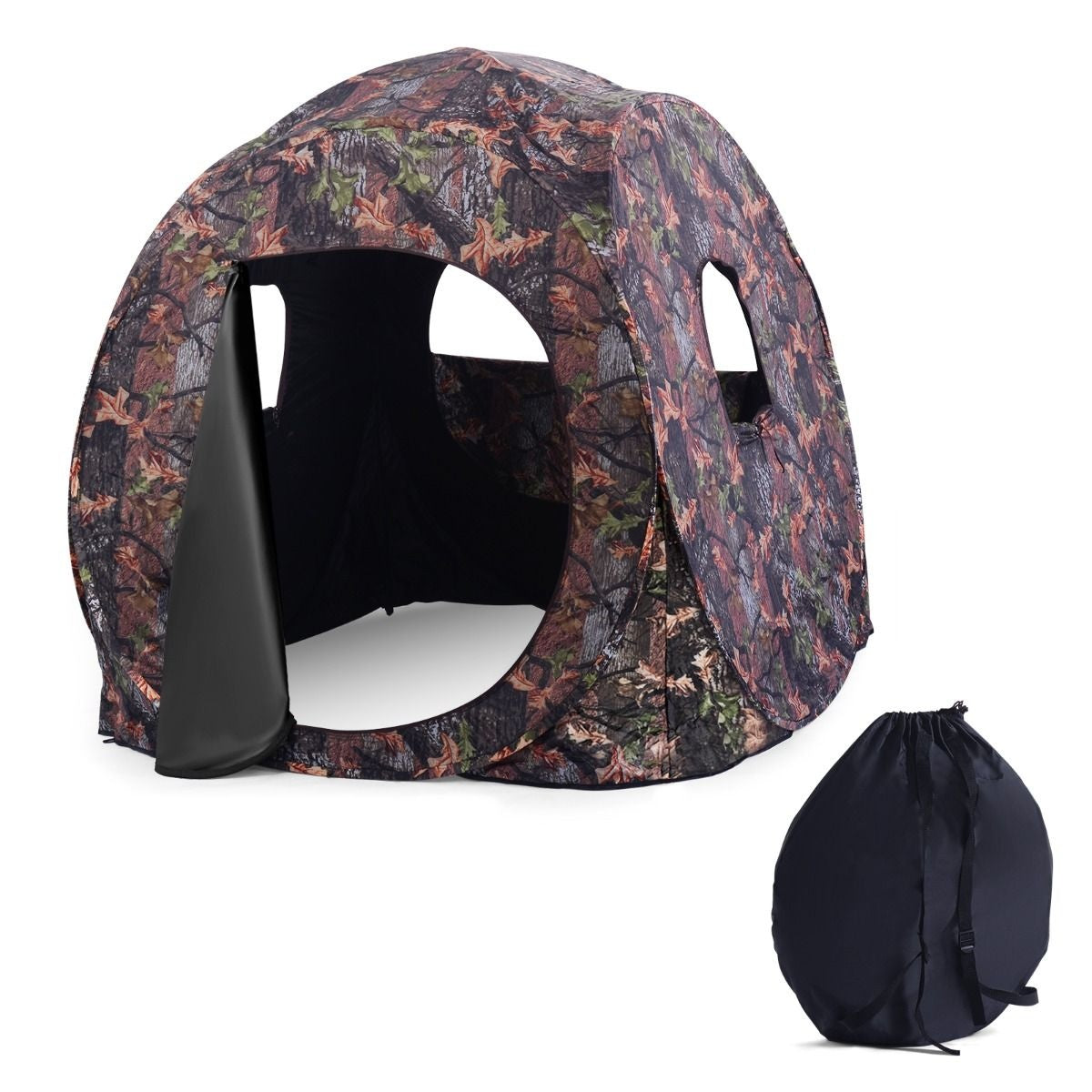 Cabane de chasse rétractable Coast pour 3 personnes Tente de chasse Cadre en acier Fenêtres en maille Sac de transport Sangles Piquets de sol Camouflage 152 x 152 x 163cm