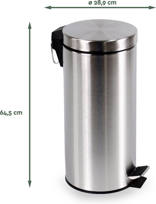 BRASQ Poubelle à pédale 30 litres - acier inoxydable - PB130 - Poubelle à pédale amovible - Poubelle - Corbeille - Poubelle - Déchets
