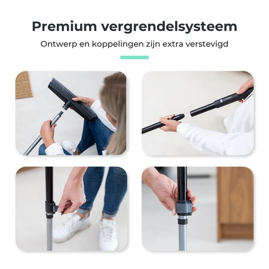 CLEANLY Balai intérieur et extérieur avec manche télescopique 115-142 cm - Brosse avec manche - Balai de rue - Balai de salle - Balai de salle - Balai doux - Balai d'intérieur - Largeur 35 cm - Noir, Gris