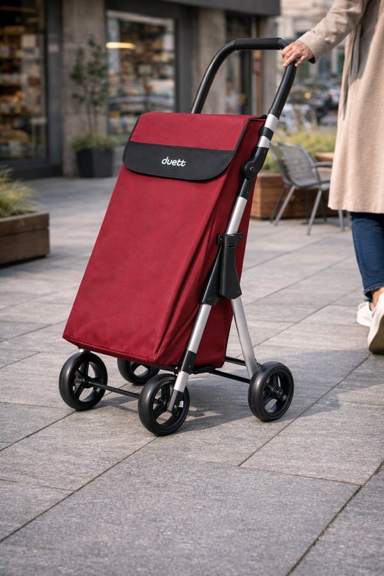 Chariot à courses Duett Muuvi Up - Capacité : 46 L - 4 roues - Pliable - Rouge bordeaux
