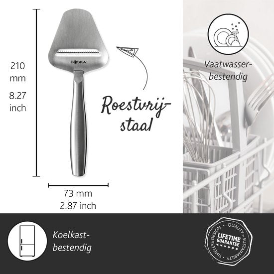 Boska Cheese Slicer Copenhagen - Tranche fromage à pâte dure - Tranche fromage pour vieux fromage - Résiste au lave-vaisselle - Tranche fromage multifonctionnel - acier inoxydable - 220 x 74 x 20 mm - Ustensiles de cuisine - Accessoires de cuisine - Garan