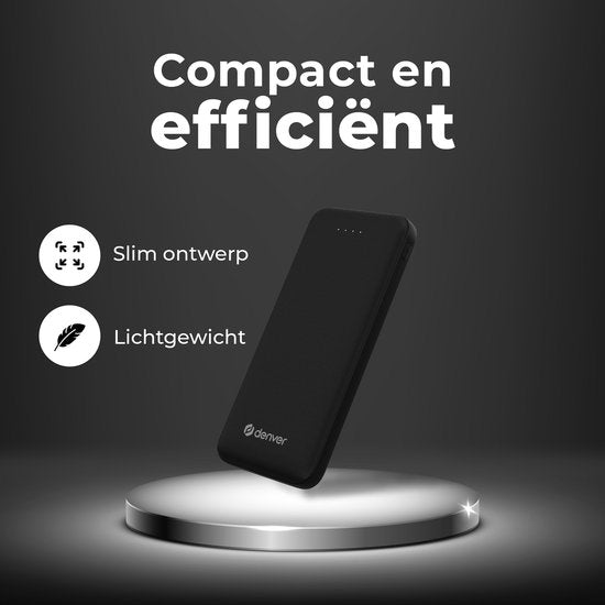 Denver Powerbank 10000 mAh - Avec indicateur de batterie - USB - Micro USB - Powerbank universel pour Apple iPhone / Samsung, entre autres - Noir - PBS10010B