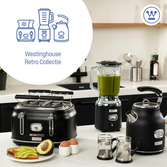 Grille-pain rétro Westinghouse - 2 tranches - fentes extra-larges - grille de maintien au chaud - 815W - noir