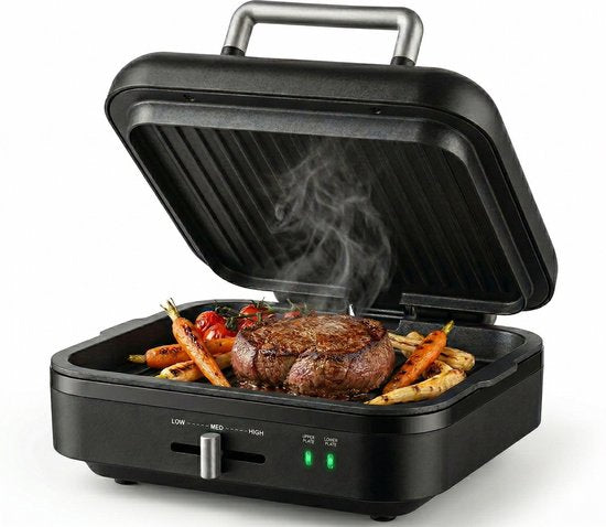 Grill de table Gadgy pivotant à 180° – 3-en-1 – Grill de table et appareil à panini – 1 400 W – Avec plaque antiadhésive amovible et structure rabattable – Régulateur de température – Cuisson allégée en matières grasses – Cooltouch