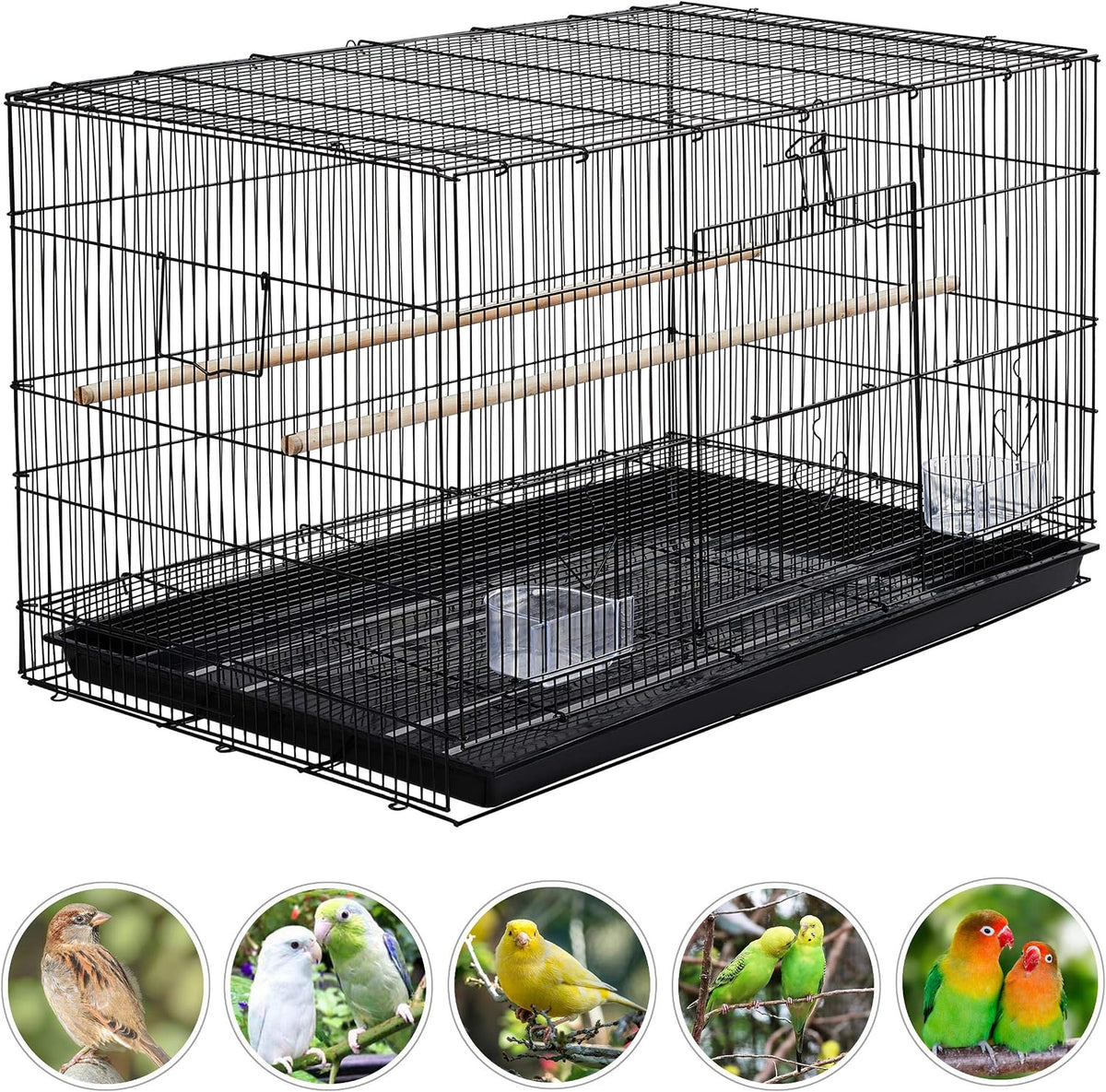 Cage à oiseaux empilable Yaheetech 76 × 45,5 × 45,5 cm – Noire – Cage spacieuse pour perruches et petits perroquets
