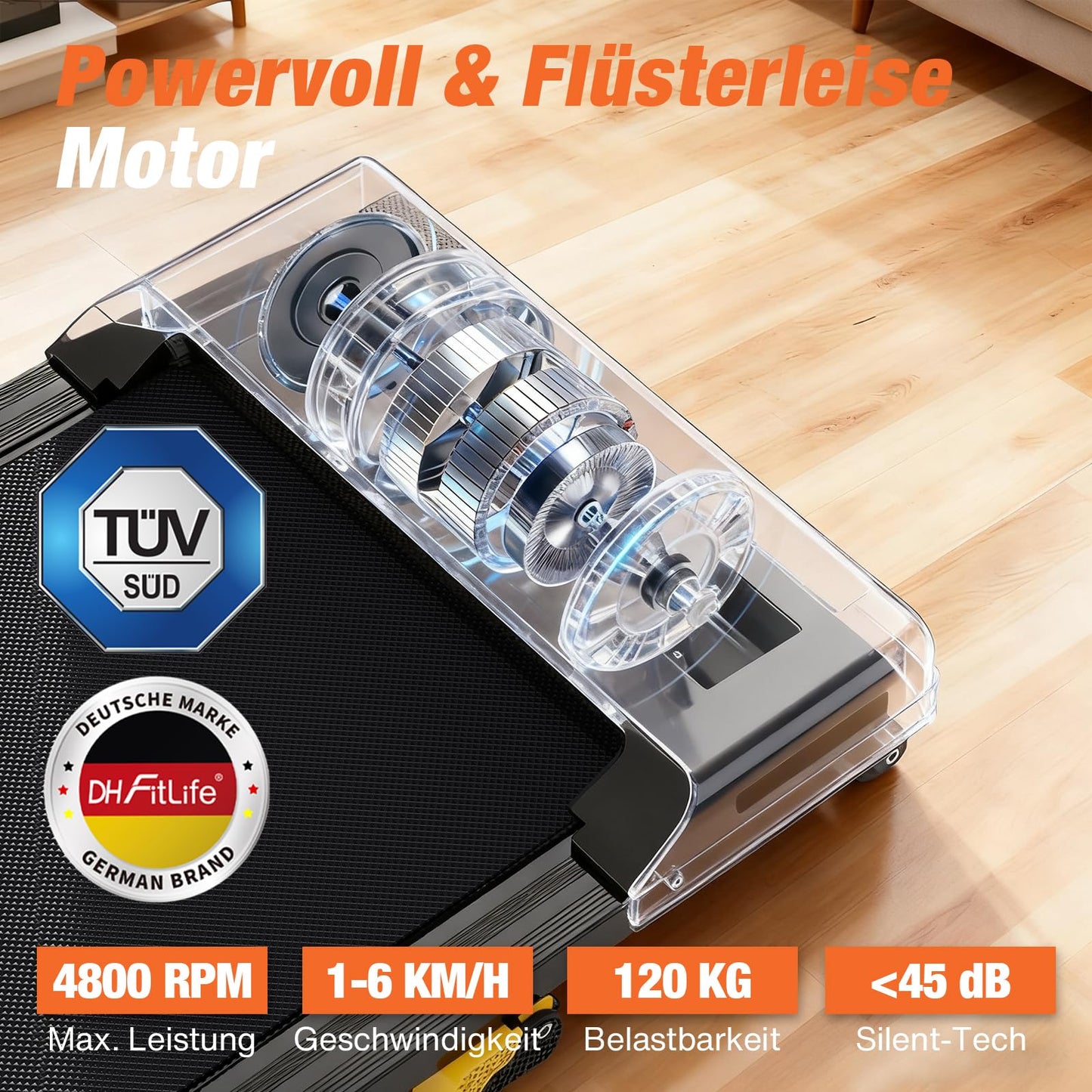 DH FitLife Walking Pad - 2026 - 1 à 6 km/h - Inclinaison de 0 à 6 % - Commande via application