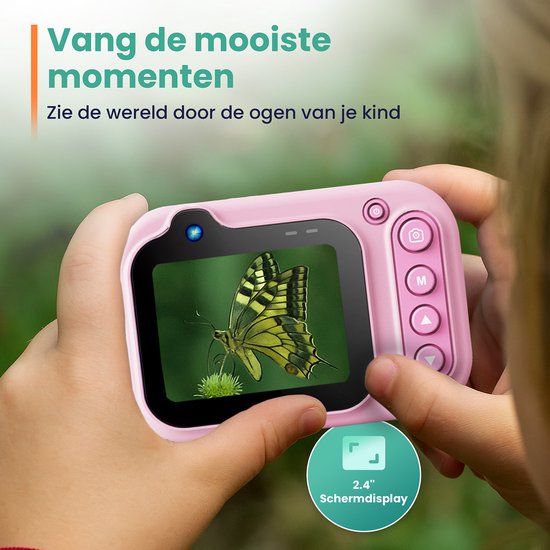 Appareil photo étanche pour enfants ODESSEY - avec trépied - Full HD - Appareil photo pour selfies - Carte SD de 32 Go - Photo - Vidéo - Jeux - Appareil photo numérique pour enfants - Appareil photo pour enfants - Rose