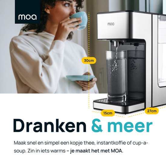 MOA Distributeur d'eau chaude 2.7L avec contrôle de la température - 45-100°C - Robinet d'eau chaude - Fonction lait - Chauffe-eau instantané - Sans BPA - acier inoxydable - Silver