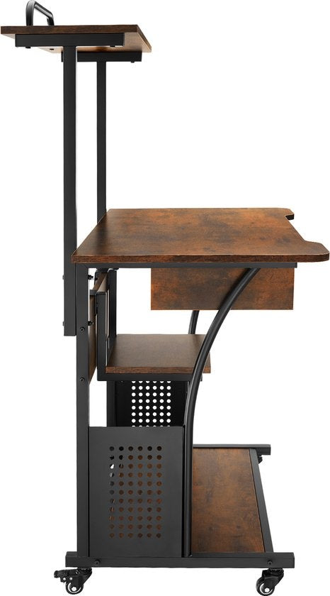 tectake - bureau mobile Fife 80 x 65,5 x 130,5cm - brun foncé industriel - 404726