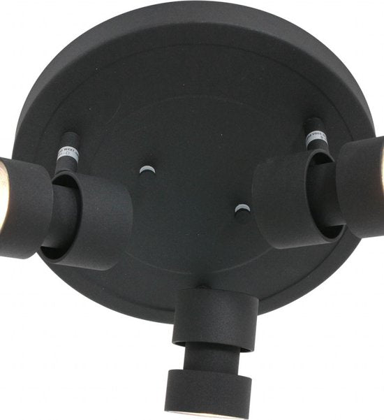 Spot Natasja 7905ZW : spot rond noir à 3 lampes avec ampoules GU10 de Steinhauer, en métal, diamètre 27,5 cm, orientable et inclinable, design moderne