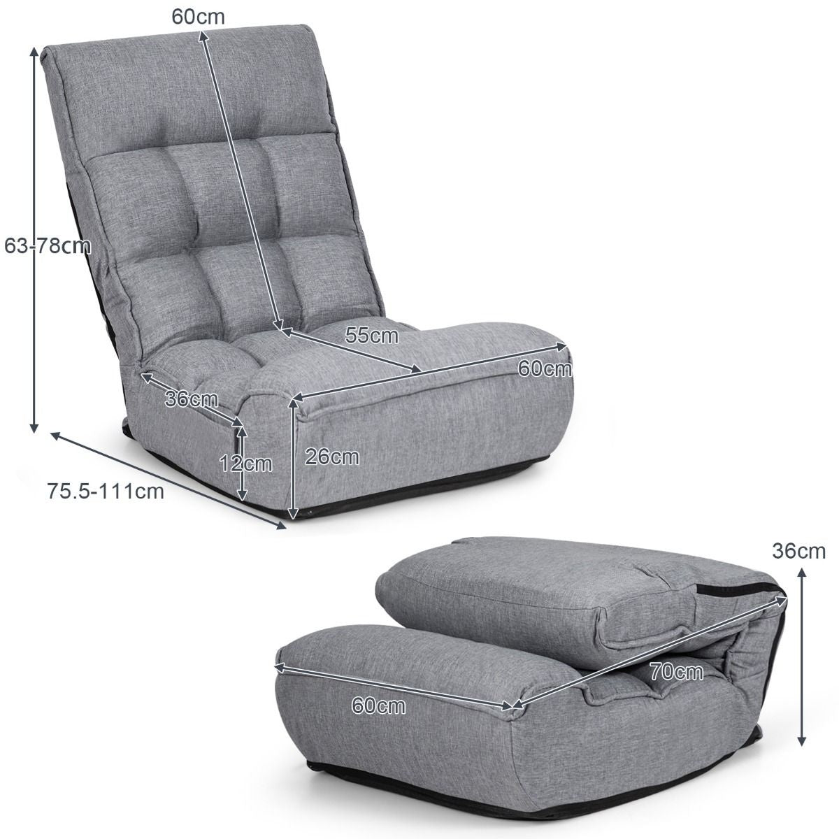Coast Floor-Making Chair Canapé de jeu à 4 réglages avec dossier gris
