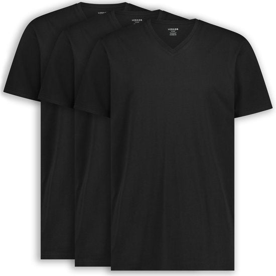 LEBASQ - T-shirt Davis col V 3-pack - Extra Long - Homme - Noir - Taille L