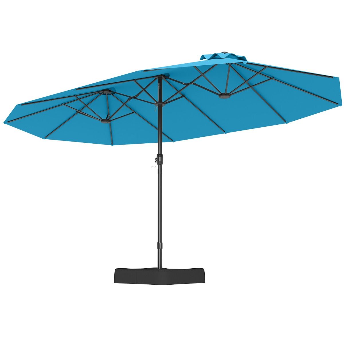 Parasol double Coast 470 x 285 x 261 cm - Turquoise - Socle lesté avec manivelle - 12 baleines robustes - Parasol rectangulaire de jardin et de terrasse