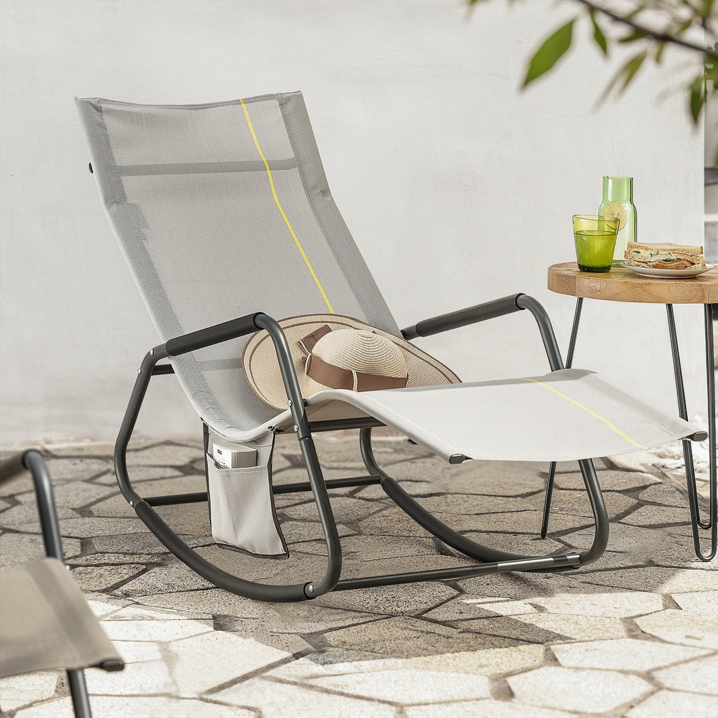 SoBuy Rocking Chair - avec Side Bag - max 120kg - 145x84x57cm