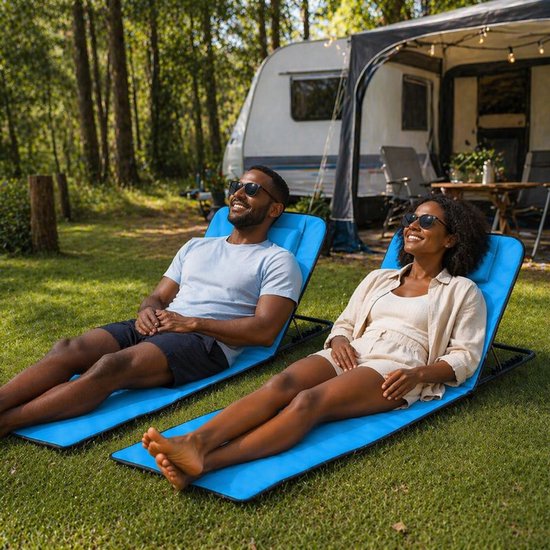 Ensemble de transats de plage Ceruzo 2 – Dossier réglable – Pliable – Bleu aqua
