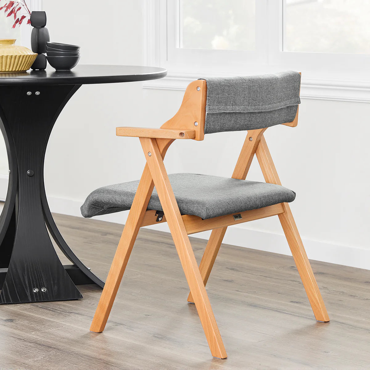 SoBuy FST98-HG Chaise de salle à manger pliable en bois avec coussin - Chaise pliable en hêtre massif - Gris