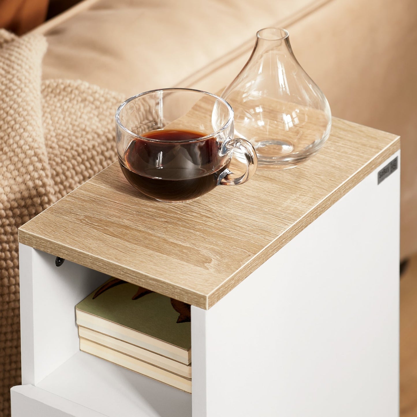 SoBuy Table de nuit - FBT149-WN - 2 tiroirs et compartiment ouvert - 20 cm x 35 cm x H60 cm - Blanc