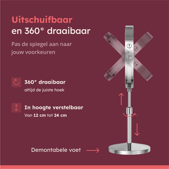 Fraay Miroir de maquillage avec éclairage LED Ø20 cm - Grossissement 10x - Rechargeable - Double face - Dimmable - 3 modes d'éclairage - Chrome